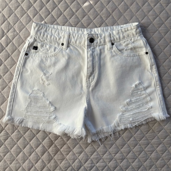 KanCan Pants - KanCan High Waist White Frayed Denim Shorts